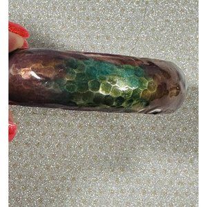 Hammered Bangle Bracelet Silver Tone Bohemian Style Multicolor Chunky Textured